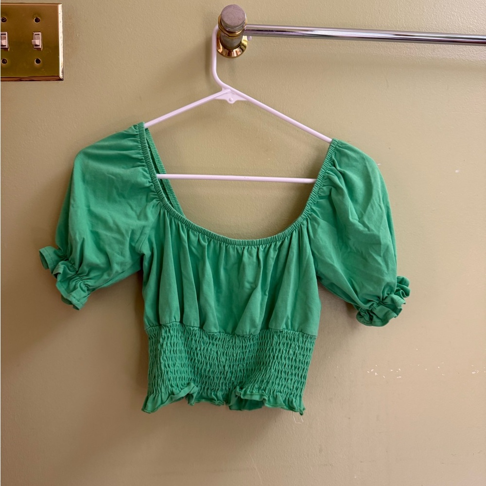 Topshop Green Puff Sleeve Blouse